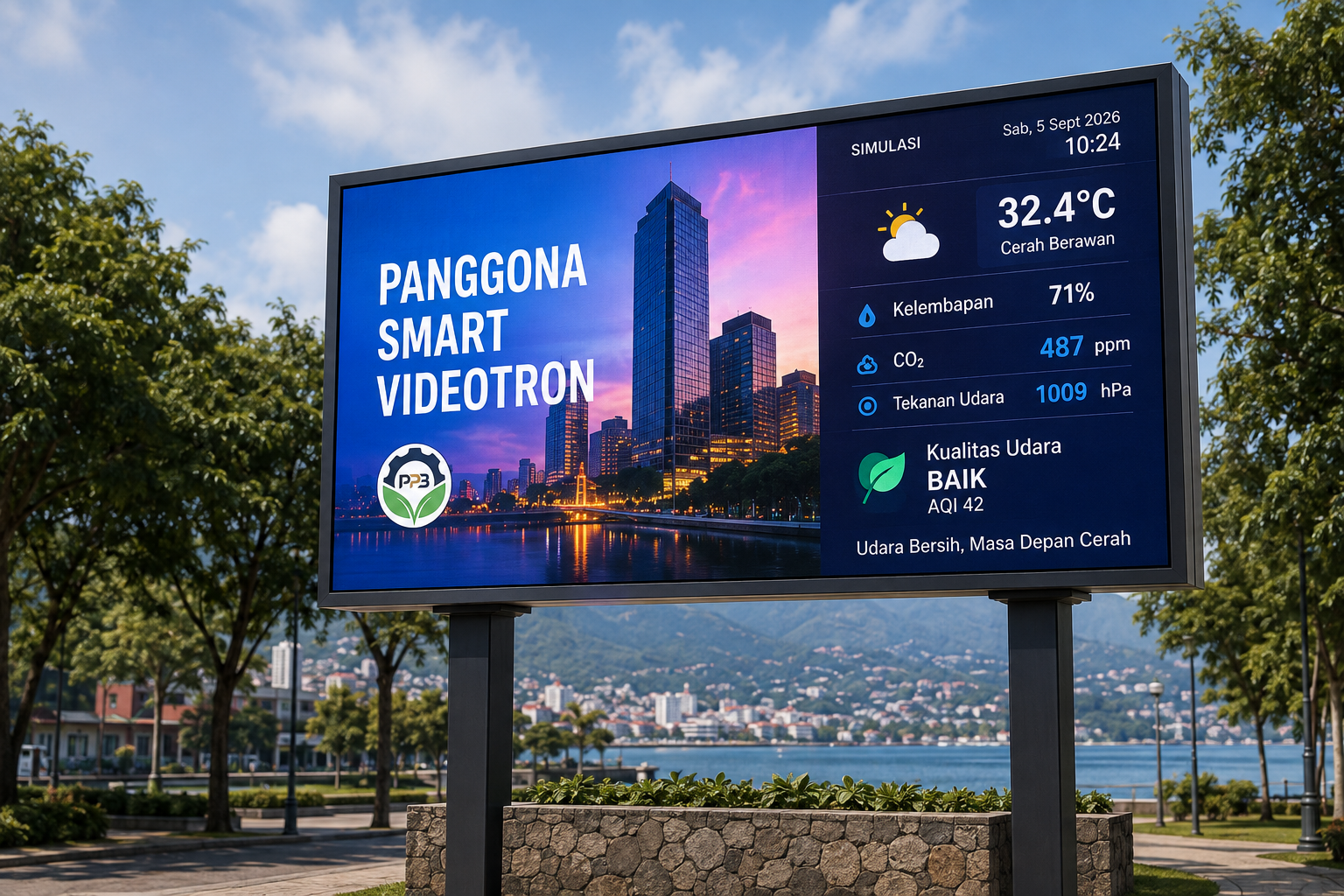 Ilustrasi konsep videotron Panggona di Palu
